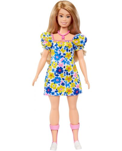 Кукла Barbie Fashionistas - С жълто-синя рокля на цветя - 2